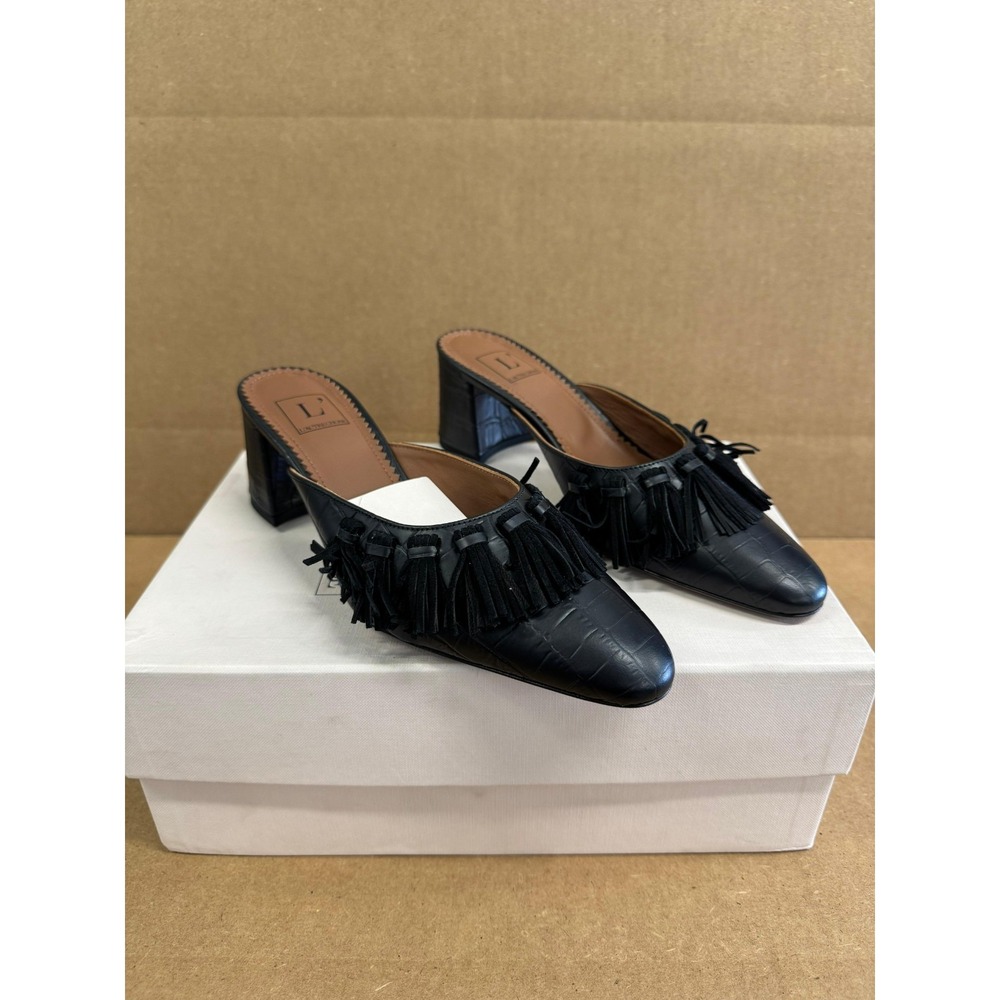 NWD L'Autre Chose‎ Crocodile Leather Tasseled Mules Black Womens Size 37 EU